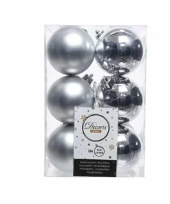 Weihnachtskugeln aus Kunststoff für Weihnachtsbaum 12 Stk. Silber Ø6 matt und glänzend