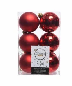 Weihnachtskugeln aus Kunststoff für Weihnachtsbaum 12 Stk. rot Ø6 matt und glänzend