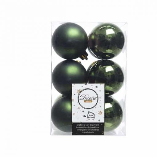 Weihnachtskugeln aus Kunststoff für Weihnachtsbaum 12 Stk. grün Ø6 matt und glänzend