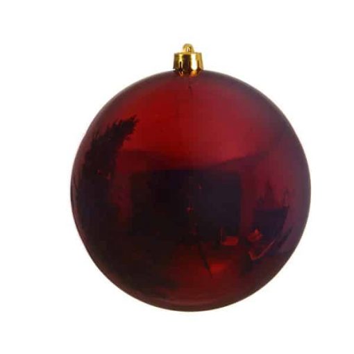 große Weihnachtskugel in Kunststoffdurchmesser 14 Zentimeter glänzende dunkelrote Oberfläche