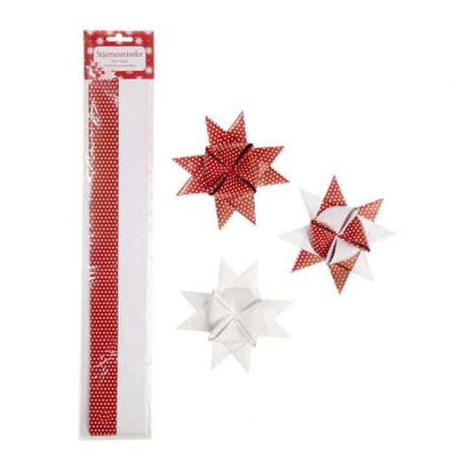 papirstrimler 3 centimeter brede til hvide og røde flet stjerner gør det selv