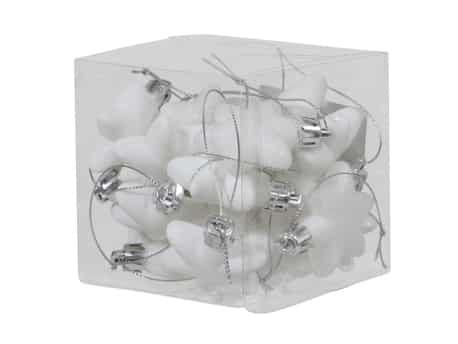Box mit 18 Stk. kleine weiße Plastiksterne für Weihnachten und Tischdekoration mit verschiedenen Oberflächen