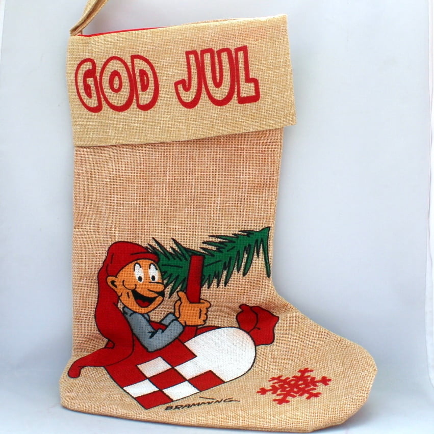 Weihnachtssocke im Hessischen mit brammendem Weihnachtsmann, der in einem Weihnachtsherz sitzt