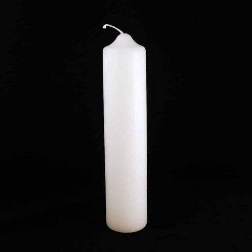 hvid stearinlys med dimeter 4 og højde 18 centimeter passer til fyrfads lysestager