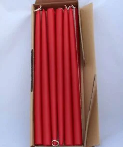 røde hånddyppede almindelige tynde stearinlys til lysestager 40 centimeter høje