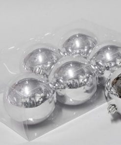 6 Stück. glänzendes Silber große Plastik Weihnachtskugeln Durchmesser 10 cm. für Weihnachtsbaum und Weihnachtsschmuck