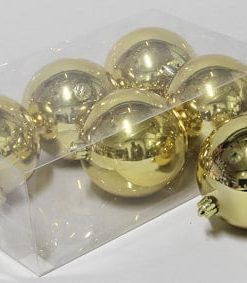 6 stk. blanke guld plastik diameter 10 cm. julekugler til juletræ og julepynt