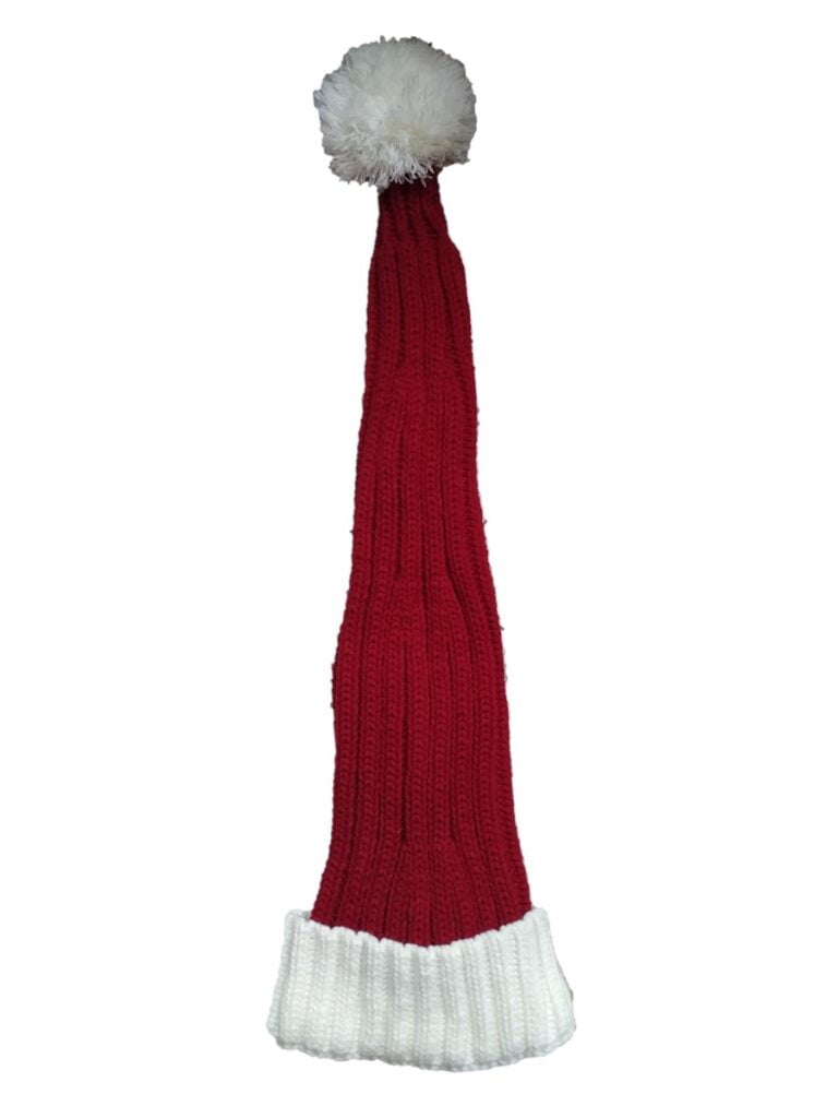 Rippengestrickte Pixie-Mütze in Rot und Weiß aus dem Pixie-Band