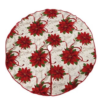gewebter Weihnachtsbaumteppich aus Stoff mit roten Weihnachtssternen Durchmesser 132 Zentimeter