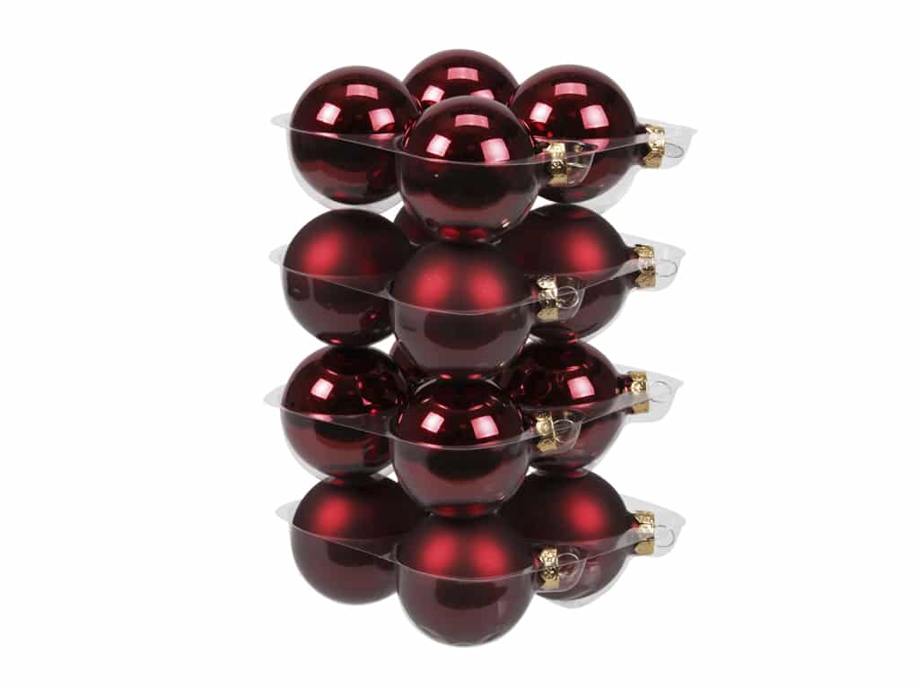 glas julekugler mørkerøde med matte og blanke overflader diameter 6 cm