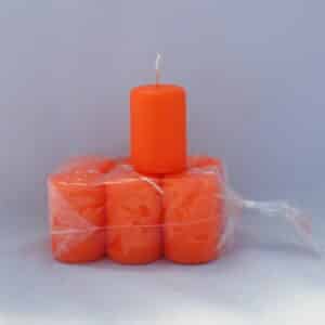 lille orange farvet stearinlys 4 x 6 centimeter i pose med 6 styk