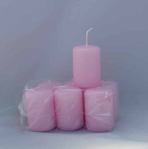 lille lyserød rosa farvet stearinlys 4 x 6 centimeter i pose med 6 styk