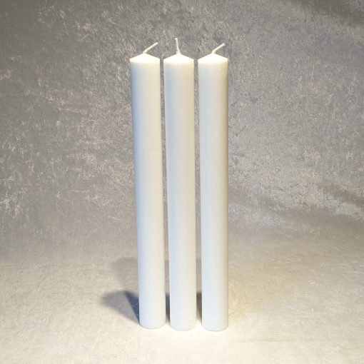 3 Kerzen 3 Zentimeter weiß aus reinem Kerzenwachs 30 Zentimeter hoch