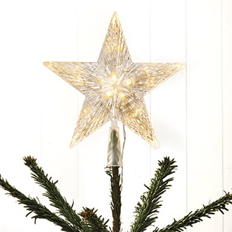 Topstjerne juletræ m/batteri og LED lys hvid - Julebutik med nisseshop, julepynt, stearinlys, julekugler