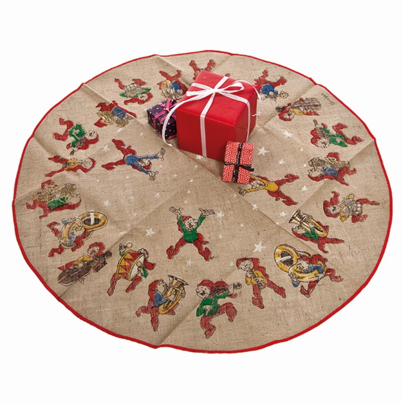 Teppich für unter dem Weihnachtsbaum aus hessischem Stoff mit bedruckten Brombeerelfen