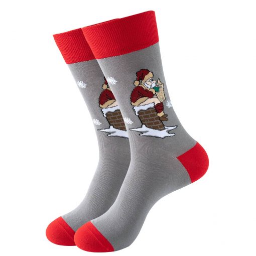 Socken mit Weihnachtsmotiven für Erwachsene Größe 41 bis 47 grau mit Weihnachtsmann