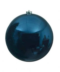 stor julekugle i plastik diameter 14 centimeter blank  blå overflade
