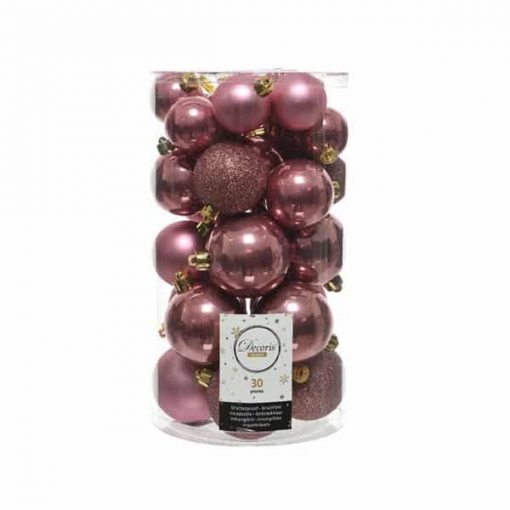 Kunststoff-Weihnachtskugeln Ø4 und Ø6 für Weihnachtsbaum rosa mit verschiedenen Oberflächen
