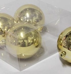 4 Stück. glänzender Goldplastikdurchmesser 12 cm. Weihnachtskugeln für Weihnachtsbaum und Weihnachtsschmuck