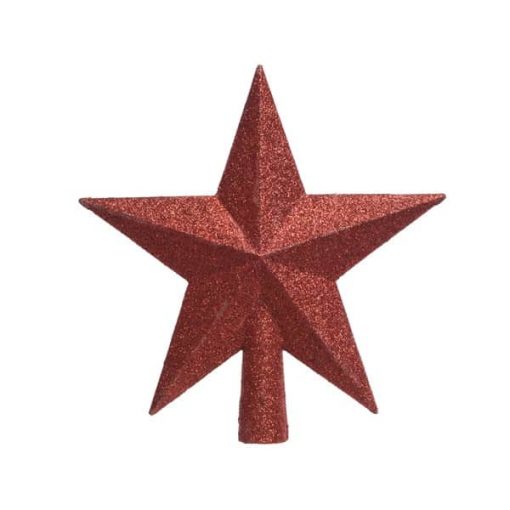roter Glitzer-Stern aus Kunststoff für die Weihnachtsbaumplatte Ø 19 cm.