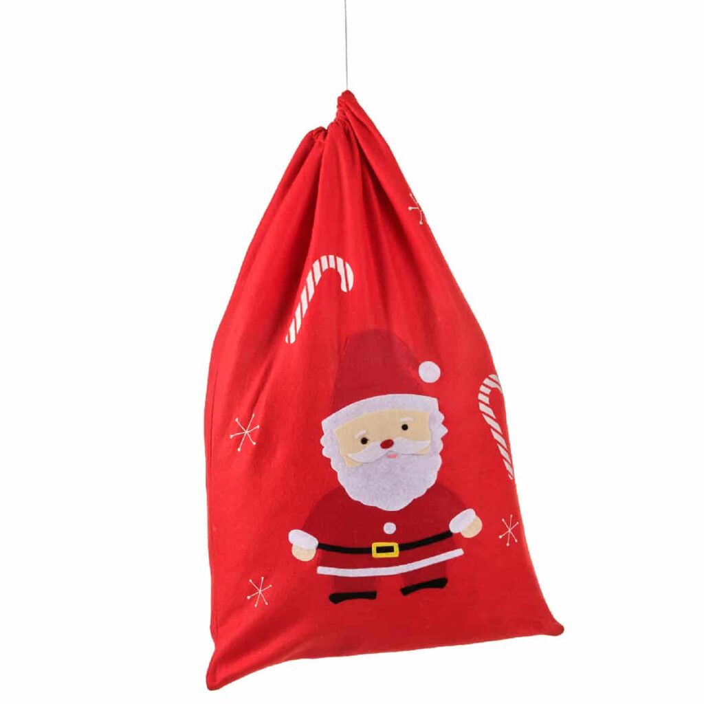 Santa's Geschenktüte für Weihnachtsgeschenke aus rotem Filz mit Motiv von Santa