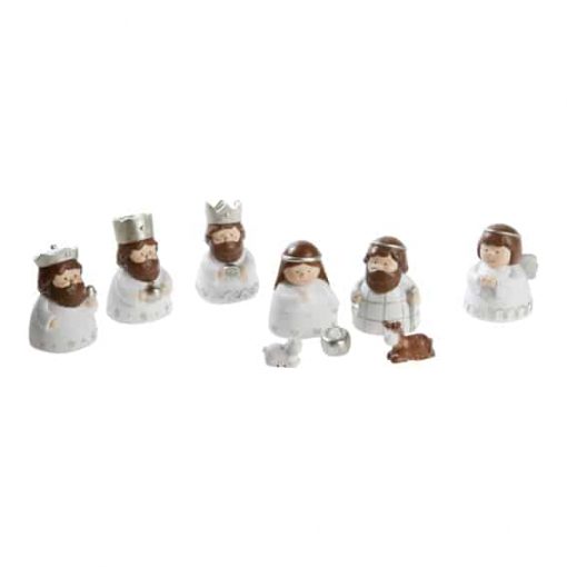 Krippenspiel mit 9 kleinen weißen und braunen Figuren mit einer Größe von 6 cm