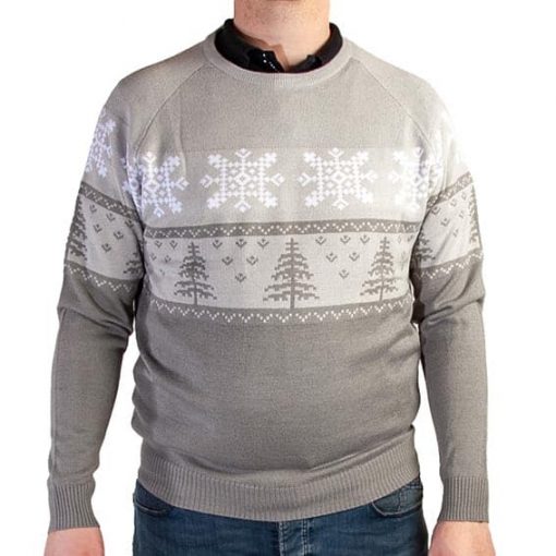 Weihnachtspullover und Weihnachtspullover für Erwachsene Größe groß grau mit Weihnachtsbäumen