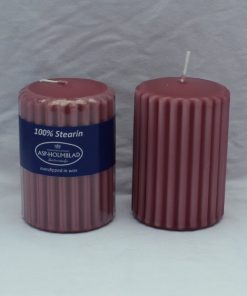 gammel rosa bloklys med riller diameter 7 centimeter tyk stearinlys