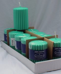 kasse med 10 styk sø grønne bloklys med riller diameter 7 centimeter stearinlys tilbud