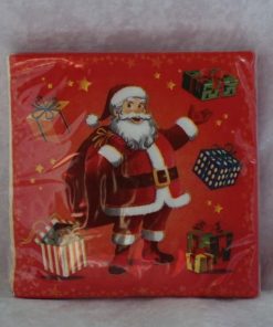 servietter i frokoststørrelse røde med julemanden med gavesæk juleservietter fra asp-holmblad
