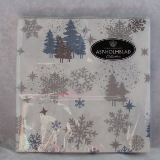 serviettengroße servietten mit weihnachtsbäumen und eiskristallen in der farbe weiß weihnachtsservietten von asp-holmblad