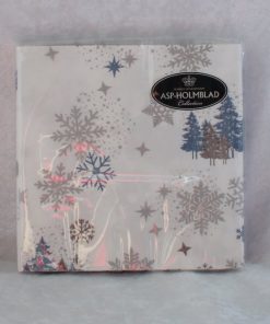 servietter i frokoststørrelse med iskrystaller og træer i farven hvide juleservietter fra asp-holmblad