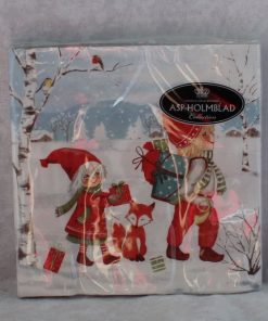 serviettengroße servietten für weihnachten mit kindern und füchsen winterweiße weihnachtsservietten von asp-holmblad