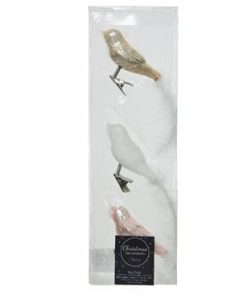 3 verschiedene Glasvögel mit Federschwanz in Rosatönen