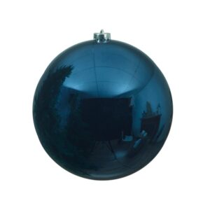 stor julekugle i plastik diameter 20 centimeter blank blå overflade