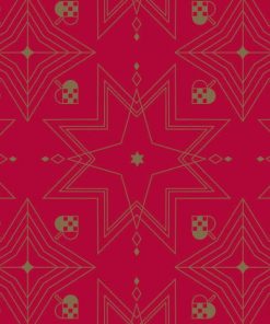 gavepapir med rødt med mønster af julestjerne og julehjerter