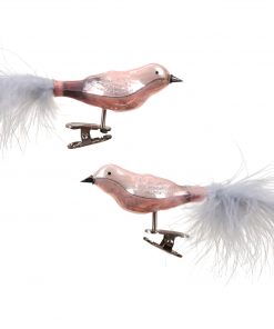 2 Stück Glasvögel mit Federschwanz und Clips in glänzenden hellen Blütentönen