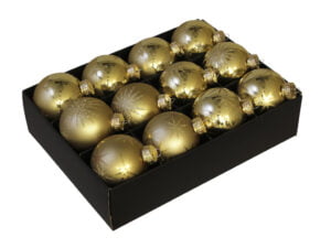 12 styk guld glas julekugler ø 75 mm med stjerne dekoration