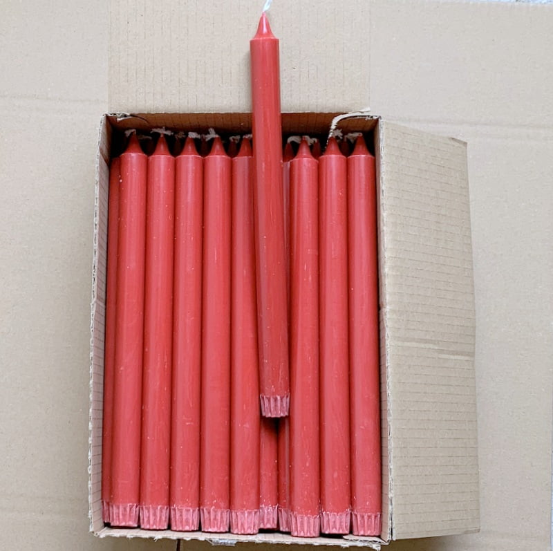 kassetilbud i røde kronelys i ren stearin 28 centimeter høje til almindelige lysestager