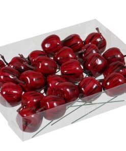 kunstige røde æbler på tråd til dekorationer 24 styk i æske