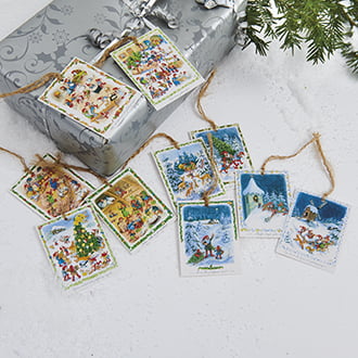 vilhelm hansen Geschenkanhänger einlagig mit nostalgischen Elfen und weihnachtlichem Motiv