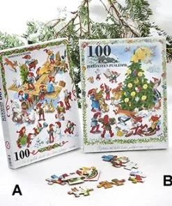 julepuslespil med motiv med et juletræ fyldt med nisser og dyr af vilhelm hansen