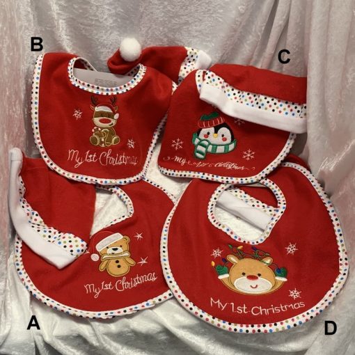 Weihnachtsmütze und Lätzchen "my 1st Christmas" mit Rentierkopf perfekt für Babys