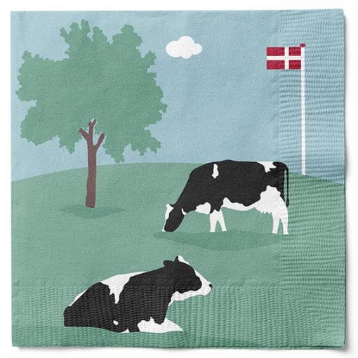 Servietten mit Kühen auf Gras und Fahne 20 Stk. Mittagsservietten