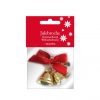 julebroche med 2 små guldklokker med rød sløjfe og sikkerhedsnål til at sætte på tøjet