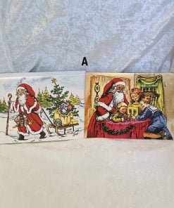 4 styk dobbelte gammeldags julepostkort med kuverter med julemand