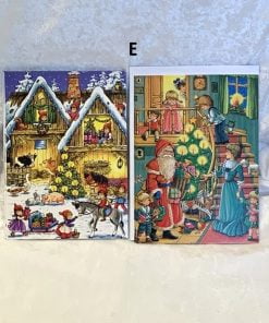 4 styk dobbelte julepostkort med kuverter stalde og dyr og julemand
