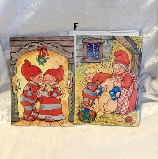 4 Stück doppelte altmodische Weihnachtspostkarten mit Umschlägen mit Babyelfen