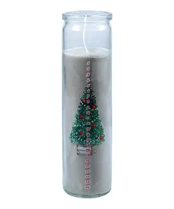 Kalenderkerze aus hellgrünem Glas mit Weihnachtsbaummotiv, Höhe 21 cm