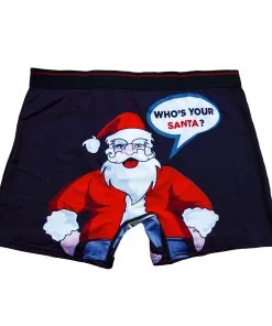 Weihnachts-Boxershorts von der Santa-Gang mit who's your santa in Größe L